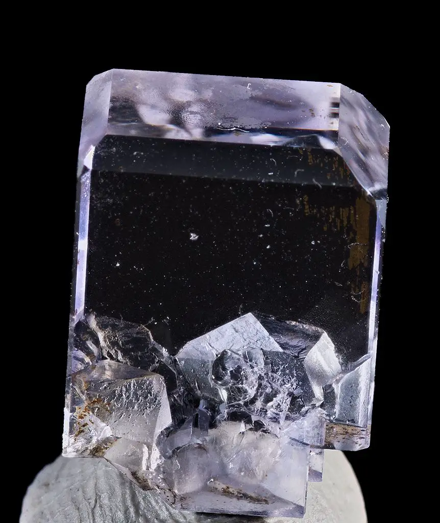 A transparent fluorite crystal