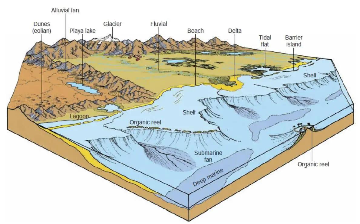 Depositional environments of sedimentary rocks 